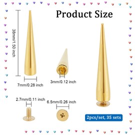 OLYCRAFT 35 Sets Bullet Spike Cone Studs Alloy Cone Spikes Screwback Studs Golden Rock Style Bullet Rivets for DIY Leather Crafts and Clothing Jewelry Trims Craft Decoration - 38x7mm