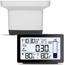 Wireless Rain Gauge Outdoor, Self-Emptying Digital Rain Gauges Outdoors Best Rated, Electronic Rain Measure Gauge for Garden, Freeze Proof Rain Gauge with Thermometer, Remote Rain Meter for Yard