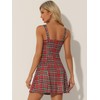 Allegra K Women's Plaid Strap Zipper Front Party Sleeveless Dress
