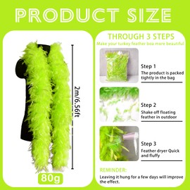 MORAINJAY Feather Boas 14 Colours Available, 2 Metres 90 g Feather Boas Fluffy Turkey Feathers Scarf Women, Feather Stole for Women Costume Dress Girls Tea Party, Feather Scarf for Carnival Party,