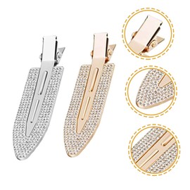 PACKOVE 2pcs No Crease Rhinestone Hair Clips for Bangs Lightweight Sparkly Hair Barrettes in Gold Silver Non Bend Hairpins for Makeup Wedding Birthday and Styling