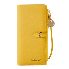 Women's Wristlet Wallet PU Leather Clutch Purse with Wrist Strap Hand Bag for Cell Phone (Yellow)