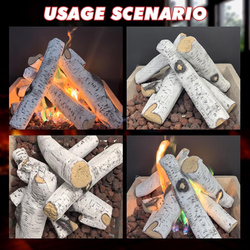 MrGas Log Gas Fireplace Logs, Ceramic Logs for Fireplace and