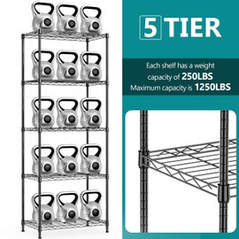 IZEUK 5-Tier Black Metal Storage Shelves, Adjustable Wire Shelving Unit for Kitchen, Bathroom, Pantry, Office, Garage, Organizer Wire Rack, 1250 lbs, 13.7" D x 23.6" W x 53.4" H