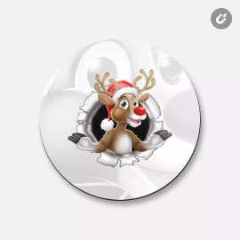 Unbranded Christmas Reindeer In Santa Hat Tearing | 4'' X 4'' Round Decorative Magnet