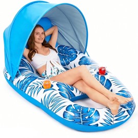Jasonwell Pool Float with Canopy - Inflatable Pool Floaties Adult Lounger Floats Raft Floating Chair with Cup Holders for Swimming Pool Lake Water Lounge Float Beach Pool Party Toys for Adults