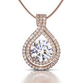 Velare Jewelry Rose Gold Plated Certified Moissanite Necklace for Women Gift for Her (2 CT, Rose Gold Plated)