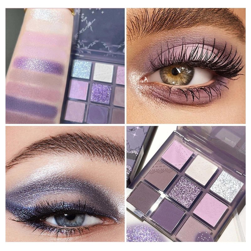 Dreamy Purple Eyeshadow Palette for Women -Matte & Glitter Shades,