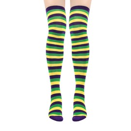 Mardi Gras Socks for Women Purple Gold Green Mardi Gras Striped Knee Socks Mardi Gras Knee High Socks Mardi Gras Thigh High Socks Knee High Stockings for Women Girls Mardi Gras Costume Accessories