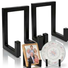 ELFULLY 2 Pack Large Plate Stands, 8" Tall Picture Stands for Display, Industrial-Style Metal Wall Mount Photo Frame Holders, Heavy Duty Black Tabletop Easels for Pictures, Books, Platters, Artworks