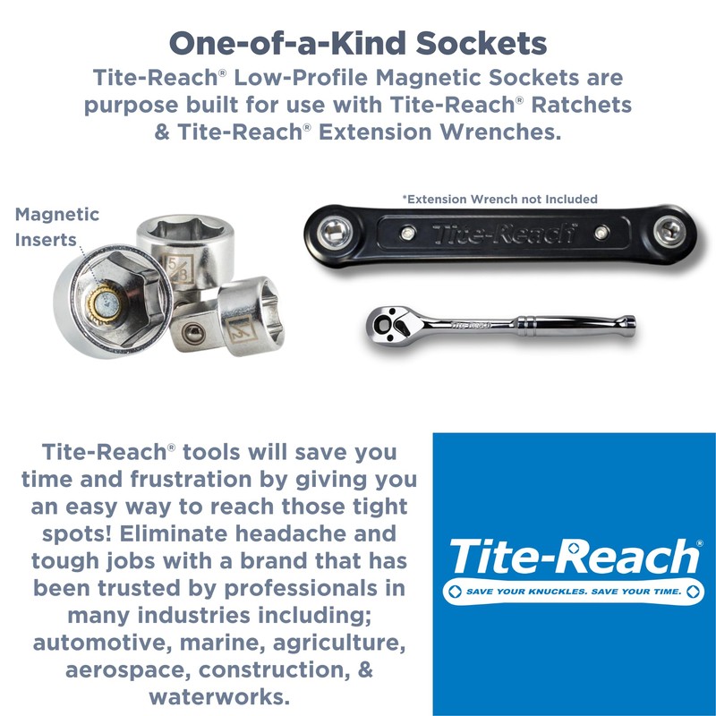 Original TITE-REACH 3/8” Drive Low Profile Ratchet & Socket Set,