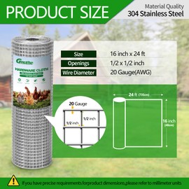 GMOTLSE Hardware Cloth 1/2 inch 20 Gauge 304 Stainless Steel mesh Chicken Wire Fencing Wire Mesh Roll Welded Wire Fencing Garden Fence 16in×24ft