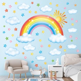 DECOWALL SG3-2314 Rainbow Sun Clouds and Stars Wall Stickers Decals Nursery Kids Room Classroom Vinyl playroom Peel and Stick Colorful Removable Children's Sunshine Pastel décor Cute