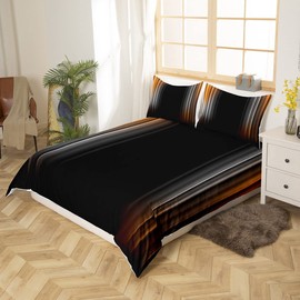 Geometric Abstract Ombre Bedding Set Men Adults Teens Orange Yellow And Grey Black Striped Duvet Cover Kids Boys Girls Modern Comforter Cover Bedroom Collection 2Pcs Single Size Boys