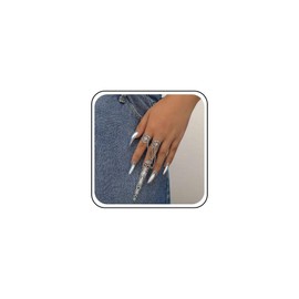 TseenYi Fingertip Claw Rings Bracelet Silver Ankle Hand Chain Fingernail Tip Claw Bracelet Hollow Flower Filigree Finger Bracelet Finger Hand Harness Jewellery for Women and Girls, Zinc