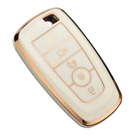Cacacar for Ford Key Fob Cover, Premium Soft TPU Full Protection Key Fob Case for Ford Lincoln Fusion Mustang F150 F250 Edge Explorer Escape Expedition Ranger Bronco Smart Remote Key Protector,Ivory
