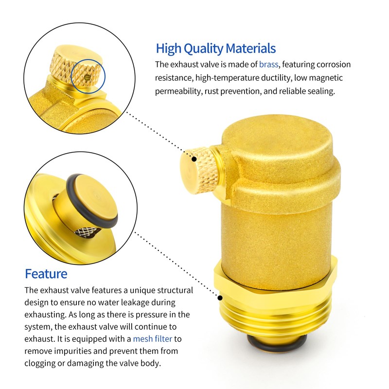 ERGAOBOY 2Pcs Brass Automatic Air Vent Valve, 1/2" BSP Air