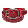 CTM Leather Western Embossed Belt with Removable Buckle, 38, Red