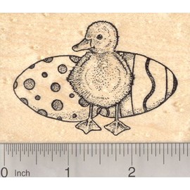 Easter Duckling Rubber Stamp, Baby Duck with Colored Eggs