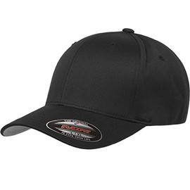 Flexfit Men's Wooly Combed Twill Fitted Baseball Cap, Black, Large-X-Large