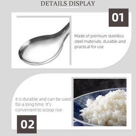 3pcs Stainless Steel Rice Paddle Spoon Rice Scooper Metal Serving Spoons Cooking Spoon Utensil Rice Servers Soup Ladle for Kitchen (Silver, One Size)