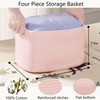 MOJOSCEND Pink Storage Bins 4 Pack Rectangular Rope Basket for