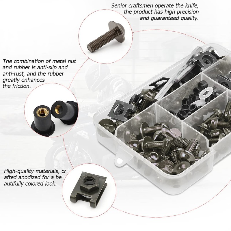 JNNJ 177 Pieces Screw Set Motorcycle Fairing Screws Kit, Motorcycle
