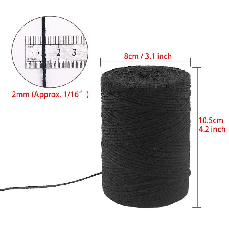 Tenn Well Black Jute Twine, 656 Feet 2mm Jute Rope