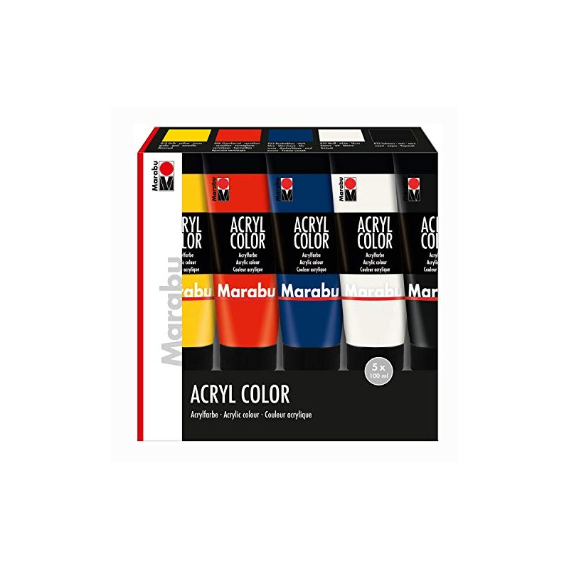 Marabu 120100087 Acrylic Color Assortment, 5 x 100 ml