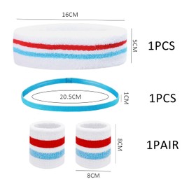4 Pieces Headband and Wristband Set, Striped Sweatband, Sweat Absorbing Sports Wristband, Colored Headband, Elastic Sweatband, Sports Headband, Suitable for Sports and Fitness
