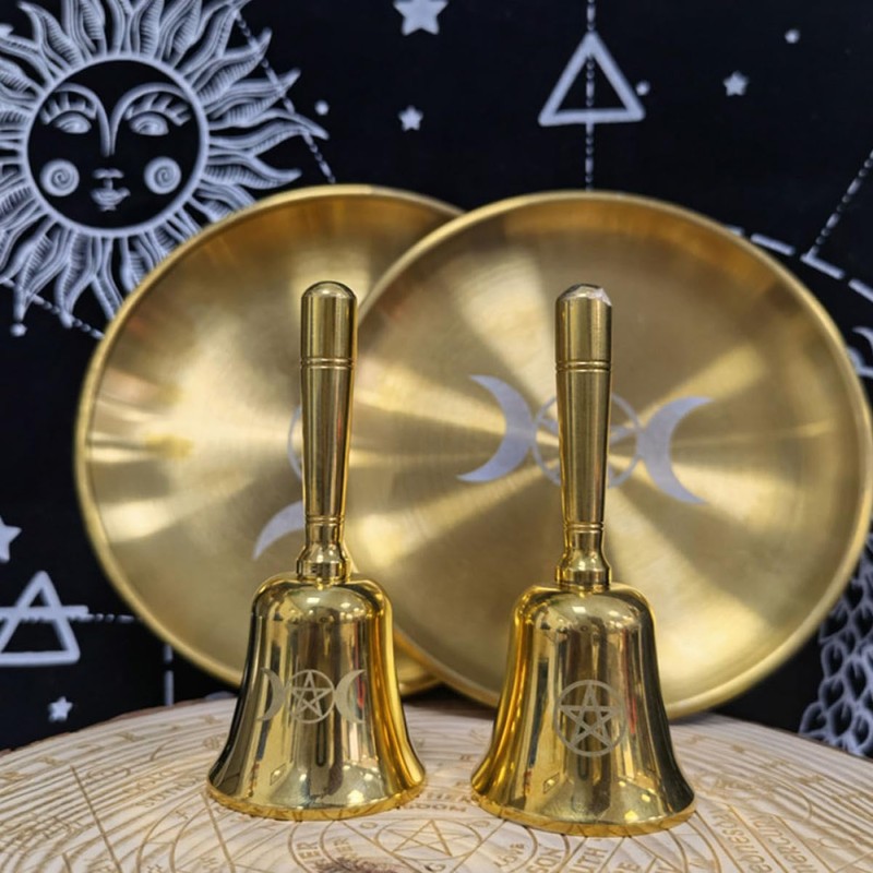 MAGICLULU Mini Brass Altar Bell with Pentagram Pattern Multi Functional