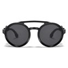 MUDIWRLO Polarized Round Steampunk Sunglasses with Leather Side Double Bridge