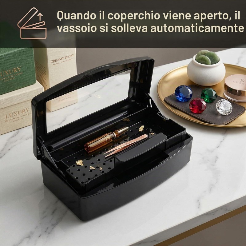 Sterilizzatore per strumenti per unghie, Vaschetta disinfettante con coperchio e