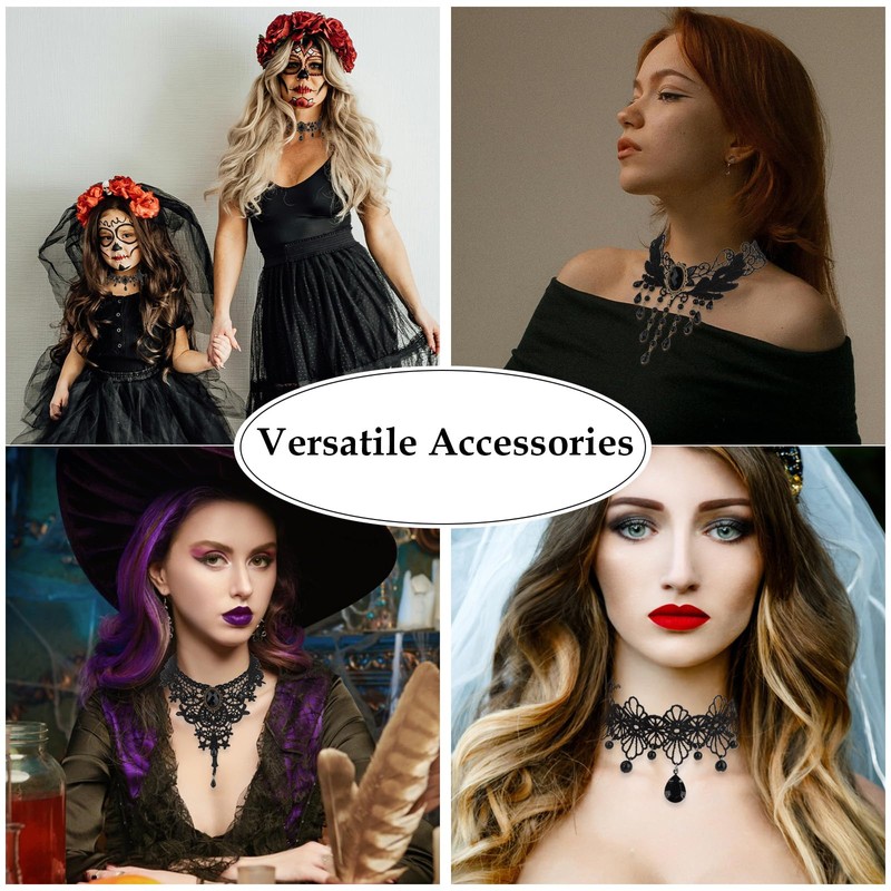 Uintoon 6PCS Black Gothic Lace Choker Necklace Set for Women