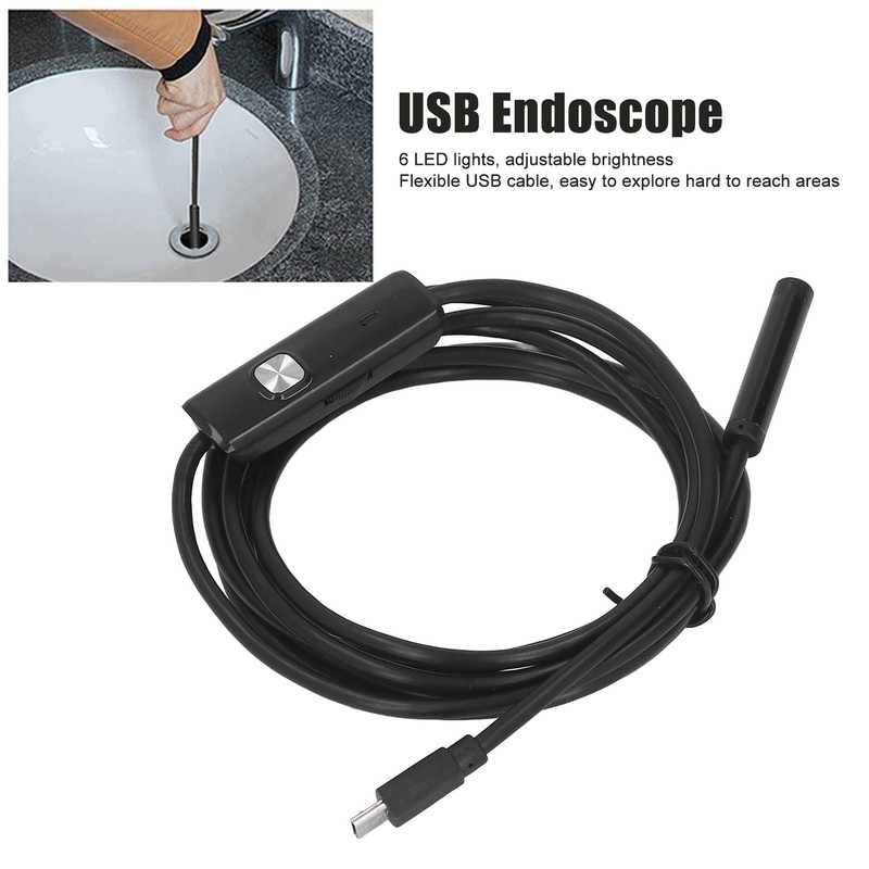 USB Industrial Endoscope with 6 LED Lights 7mm Probe Pipe
