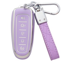 Syodiesn for Ford Key Fob Cover Soft TPU with Keychain Keyless Protective Key Fob Shell for Ford C-Max Edge Expedition Escape Explorer Flex Focus Taurus Lincoln MKS MKX MKT Navigator 5 Button, Purple