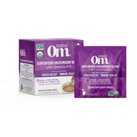 OM MUSHROOM SUPERFOOD Hot Chocolate Blend Mushroom Powder, Single Serve, 10 Count, Dutch Cocoa, 2g of Sugar, 25 Calories, Lion's Mane, Reishi, Chaga, Turkey Tail, Focus and Stress Support