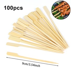 VEYLIN Barbecue Skewers,100pcs Bamboo Paddle Skewers Bamboo Sticks for BBQ Cocktail Sticks (9cm)
