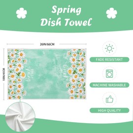 LUYANFX White Flower Spring Tea Towels, Hello Spring Kitchen Towels, Chrysanthemum Tea Towels, Cotton, 18 x 26 Inch Seasonal Drying Towel - Durable, Absorbent, Set of 2 (A)