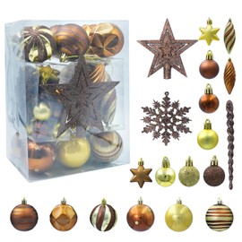 Christmas Balls Tree Ornaments, Shatterproof Christmas Decorations Set with Reusable Hand-held Gift Package for Holiday Xmas Tree Decor (50, Brown)