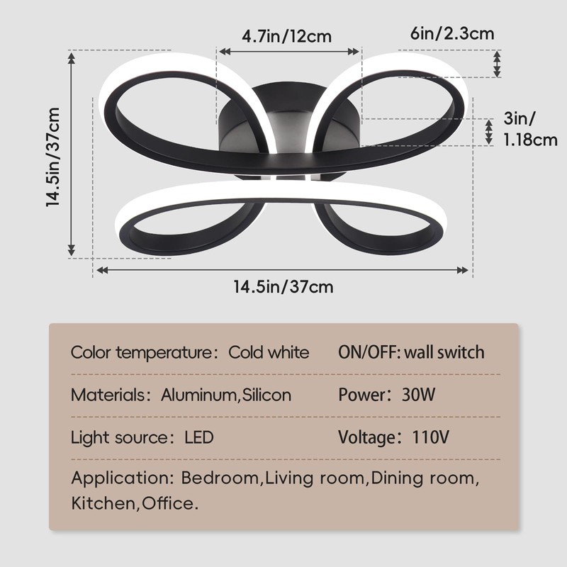 ADISUN Modern LED Ceiling Light, 6000K Semi Flush Mount Ceiling