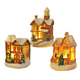 Christmas Light Up Ornaments, 3 Pcs Resin Christmas Village Scene Cottage with Light, Christmas Scene Ornament Village House Buildings for Christmas Decorations,Excellent Gifts,Xmas Ornaments