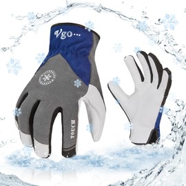 Vgo... 1-Pair Winter Warm Work Gloves Men Women 0℃/32℉ or Above Goatskin Leather Waterproof Coldproof Freezer Gloves (Size M, Grey, GA8977FW)
