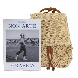 Monique Women Medium Straw Handmade Woven Backpack Flap Drawstring Shoulders Bag Beach Daypack