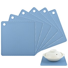 Trivets for Hot Dishes, Hot Pads for Kitchen, Blue Silicone Pot Holders, Silicone Trivets for Hot Pots and Pans. Multi-Use Silicone Hot Pads for Kitchen Heat Resistant, Easy to Clean, 6 Pack.