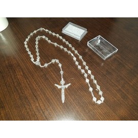 Silver Tone Holy Trinity Dove Prayer Bead Rosary 24In - Made in Italy