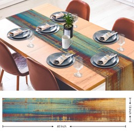 Emvency Blue and Orange Table Runner, Vintage Abstract Messy Rust Painting Dining Decor for Kitchen Coffee Table Family Dinners Holiday Parties Wedding Events Decor(13x60 inch)