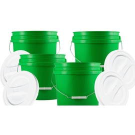 House Naturals 2 Gallon Green Buckets pails with Lids - Food Grade - BPA Free -( Pack of 4 ) Made in USA