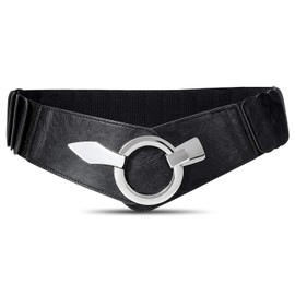 JASGOOD Women Wide Elastic Waist Belt Fashion Vintage Waist Belt With Silver Ring Buckle