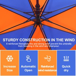 Doubwell Vented Golf Umbrella 54/68 Inch Automatic Extra Large Windproof Umbrella Oversize Stick Rain Umbrella For Man and Woman Can Shade For Golfer And Family (Orange/Blue, 62 Inch)
